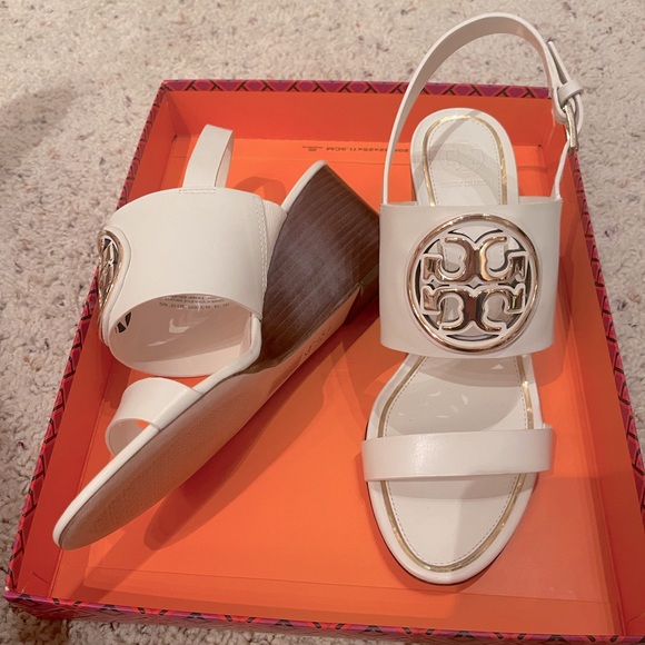 Tory Burch Shoes - NIB Tory Burch White Metal Miller Wedges
